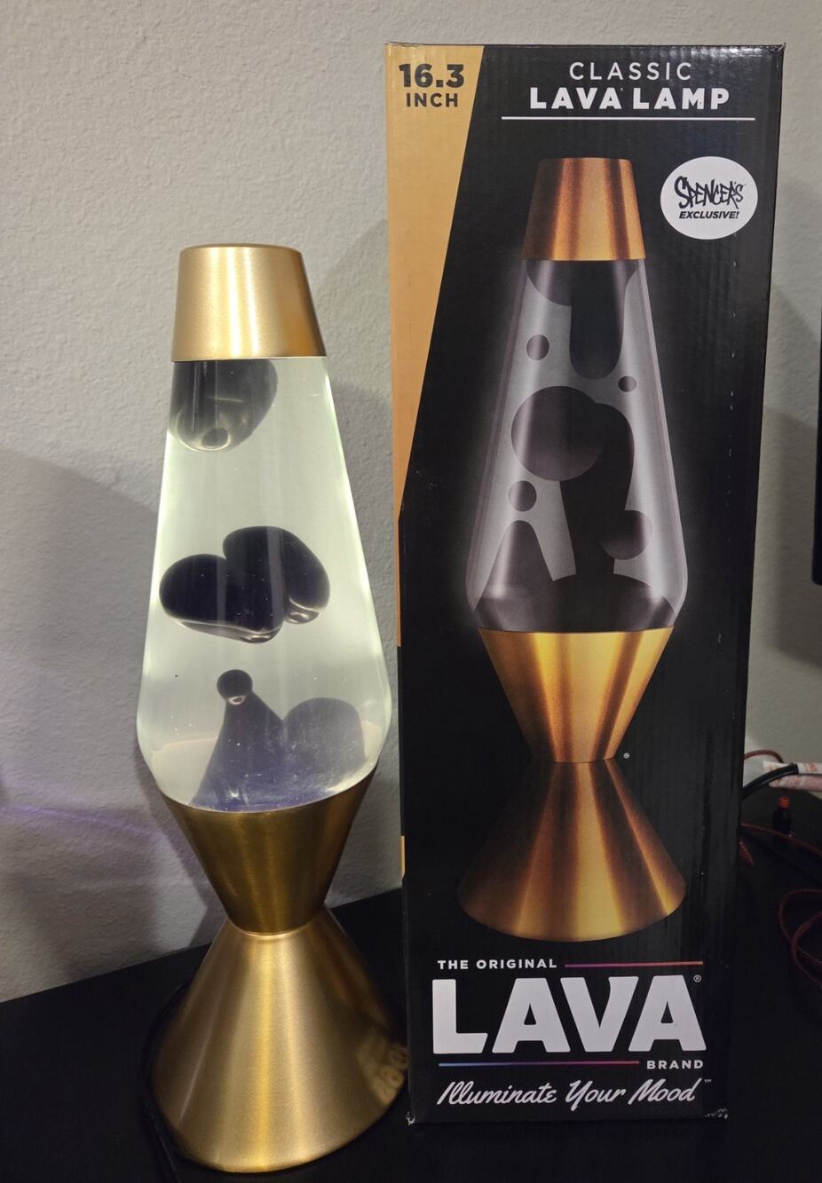 NEW Lava Lamp XL 52 Oz 16.3" Golden Crown Black Lava Clear Liquid Sold Out